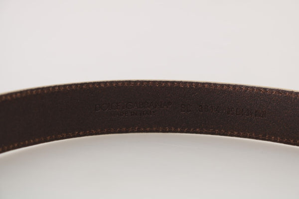 White Patterned Leather Gold Buckle Belt