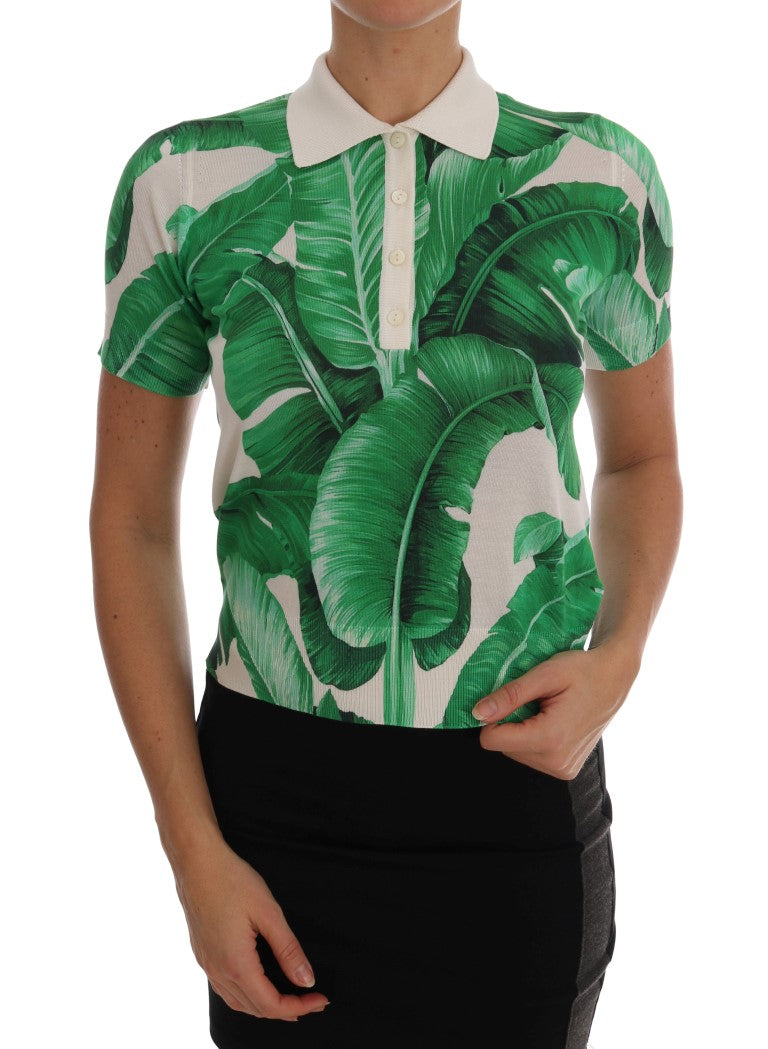 Banana Print Silk Polo T-Shirt