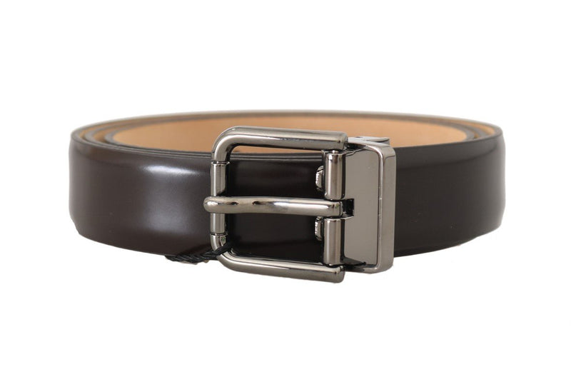 Brown Leather Silver Buckle Mens Belt