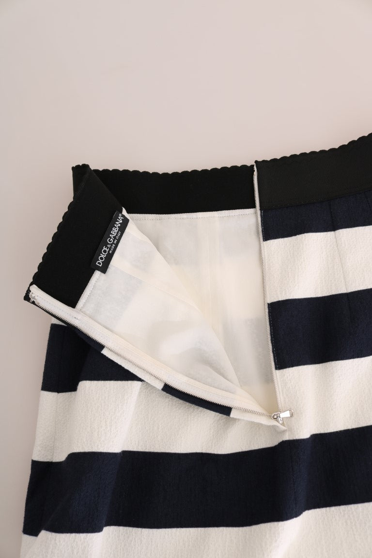 Blue White Pencil Cotton Stretch Skirt