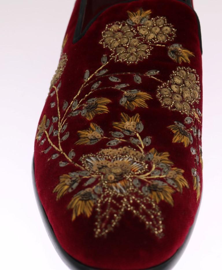 Bordeaux Velvet Gold Floral Loafers