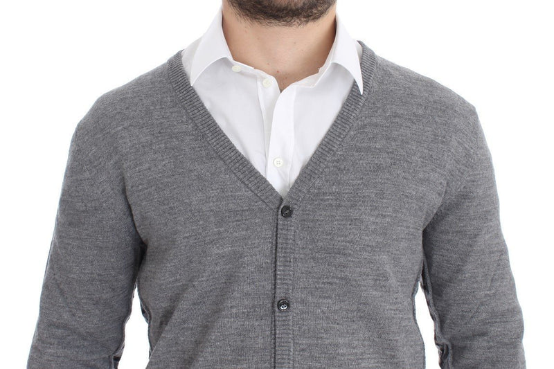 Gray Wool Button Down Logo Cardigan