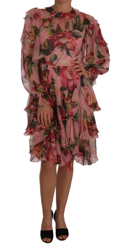 Pink Floral Roses A-Line Shift Gown