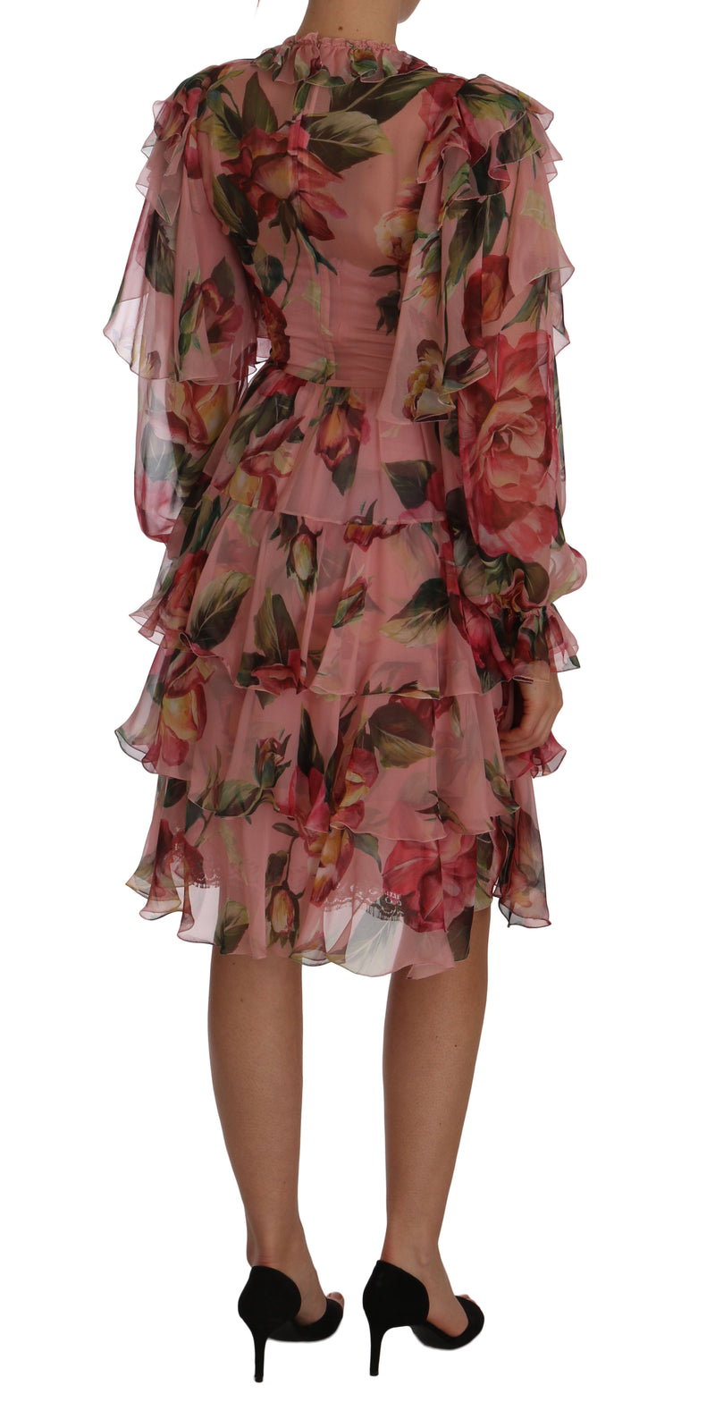 Pink Floral Roses A-Line Shift Gown