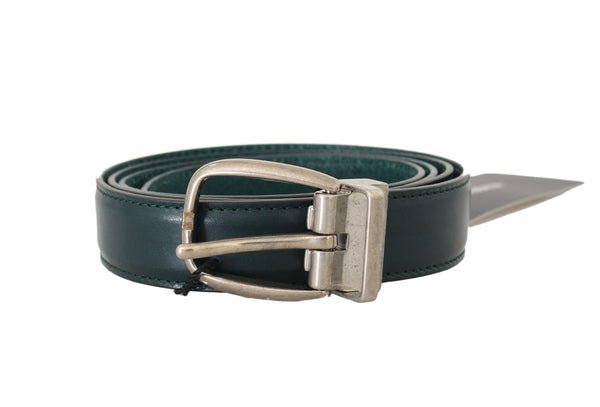 Green Leather Silver Adjustable Buckle Belt