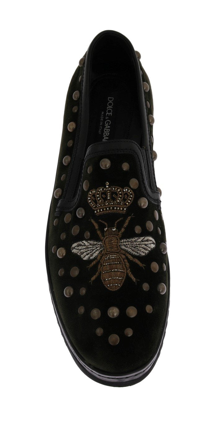 Green Velvet Royal Bee Ricamo Loafers