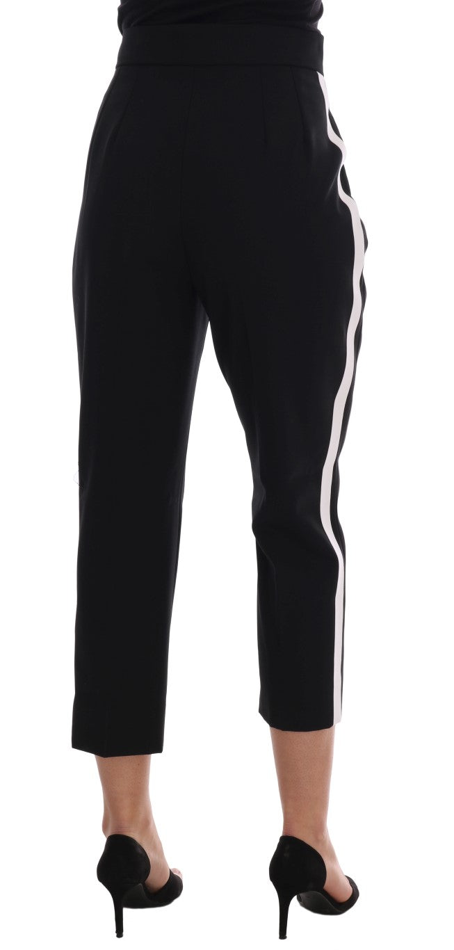 Black Wool White Stripes Capri Pants