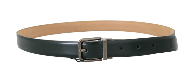 Green Leather Brushed Metal Buckle Mens Belt