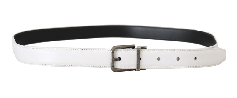 White Leather Brushed Buckle Mens Belt