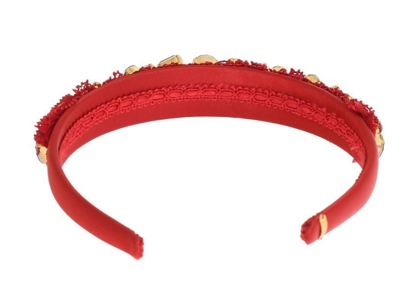 Red Crystal Silk Brass Tiara Headband