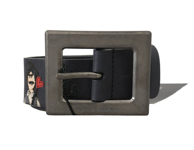 Black Leather Sicilian Western Wide Belt