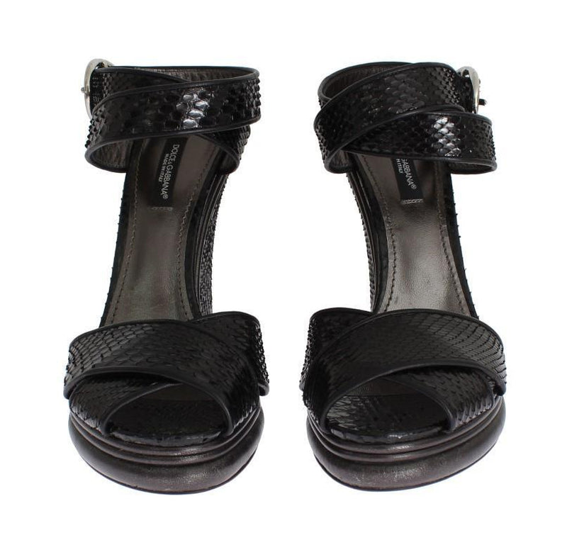 Black Python Snakeskin Platform Wedges