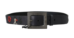 Black Leather Sicilian Western Wide Belt