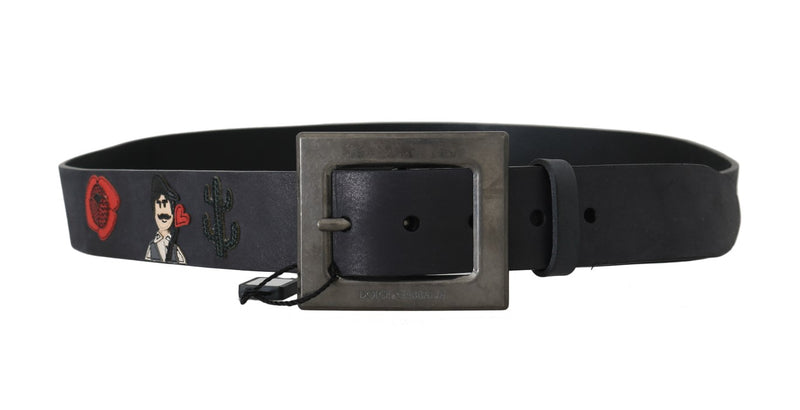 Black Leather Sicilian Western Wide Belt