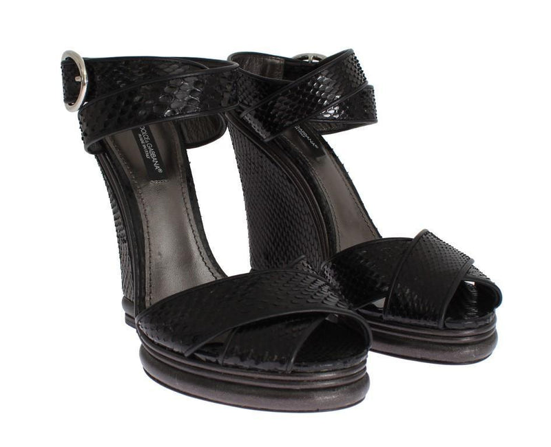 Black Python Snakeskin Platform Wedges