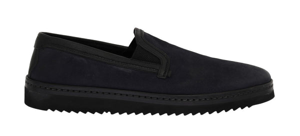 Blue Black Leather Loafers