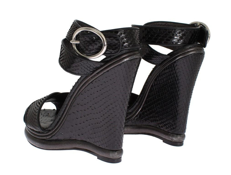 Black Python Snakeskin Platform Wedges