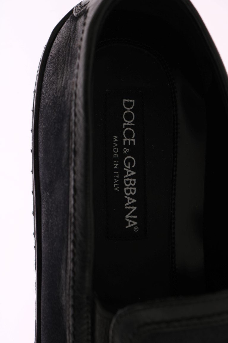 Blue Black Leather Loafers