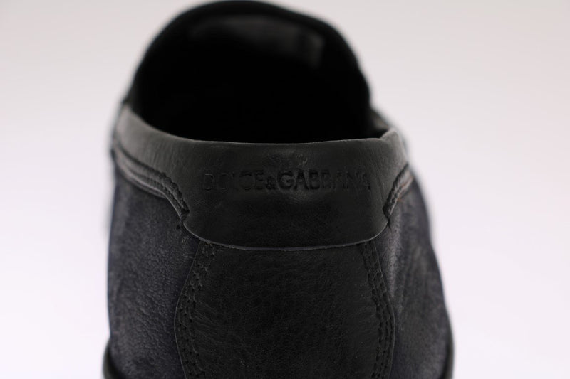 Blue Black Leather Loafers