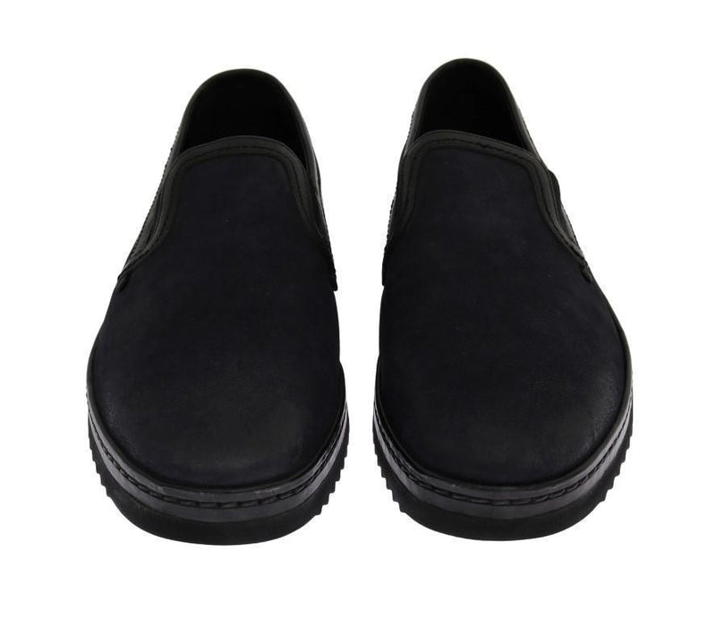 Blue Black Leather Loafers