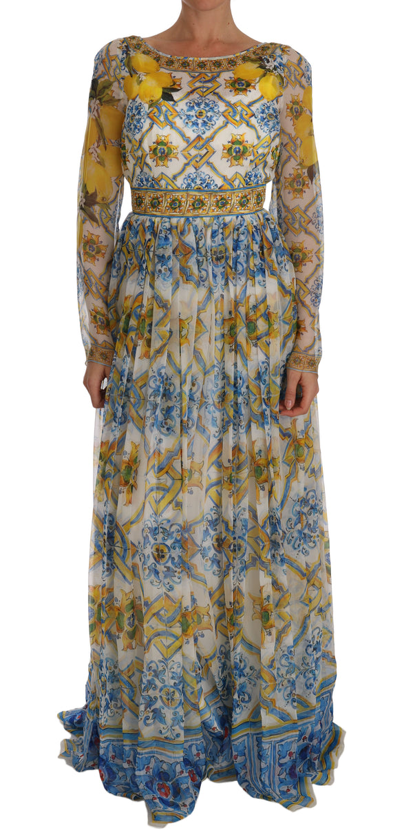 Majolica Print Silk A-line Maxi Dress