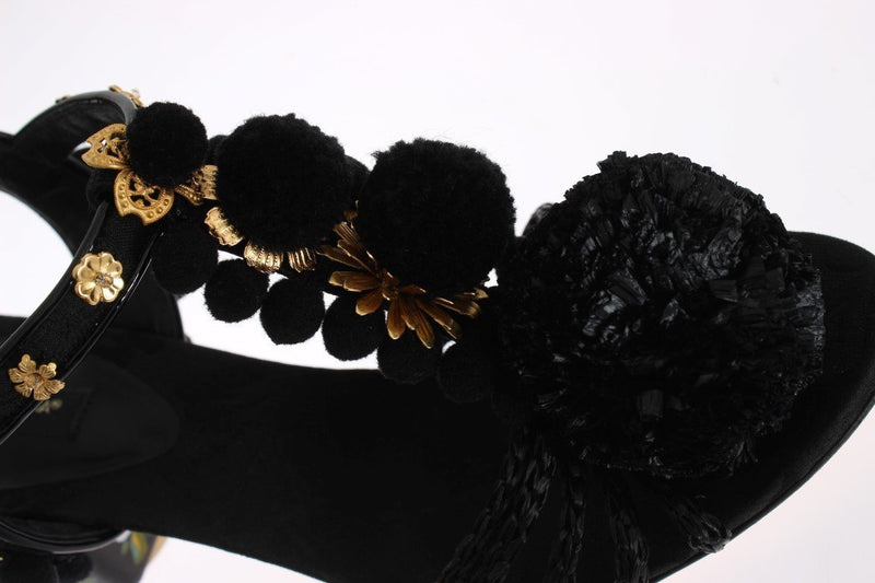 Black Handpainted Pom Pom Crystal Shoes