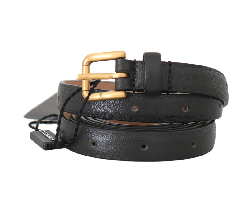 Black Leather Gold Logo Buckle Belt