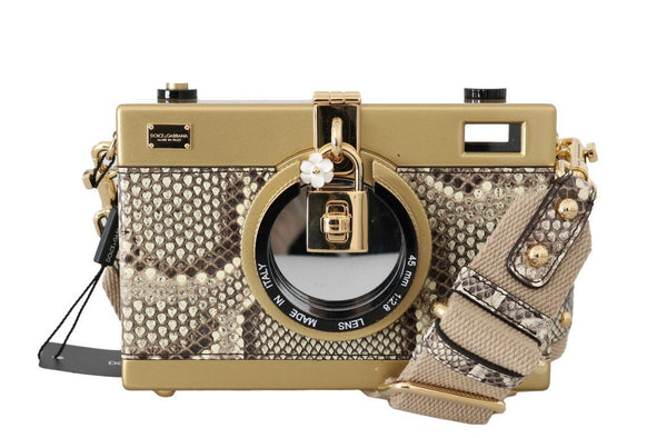 Beige Snakeskin Snakeskin Camera Bag