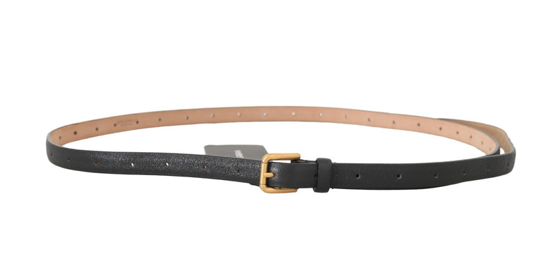 Black Leather Gold Logo Buckle Belt