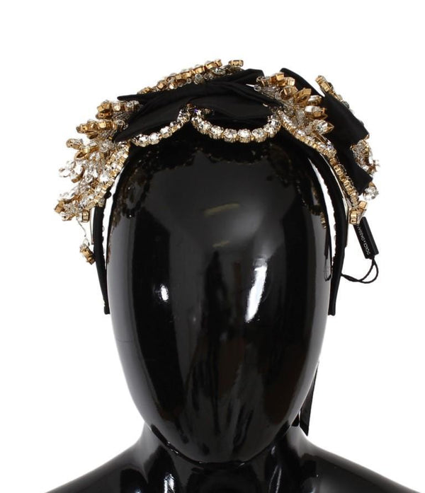 Black Crystal Silk Brass Tiara Headband
