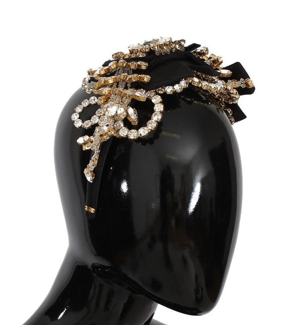 Black Crystal Silk Brass Tiara Headband