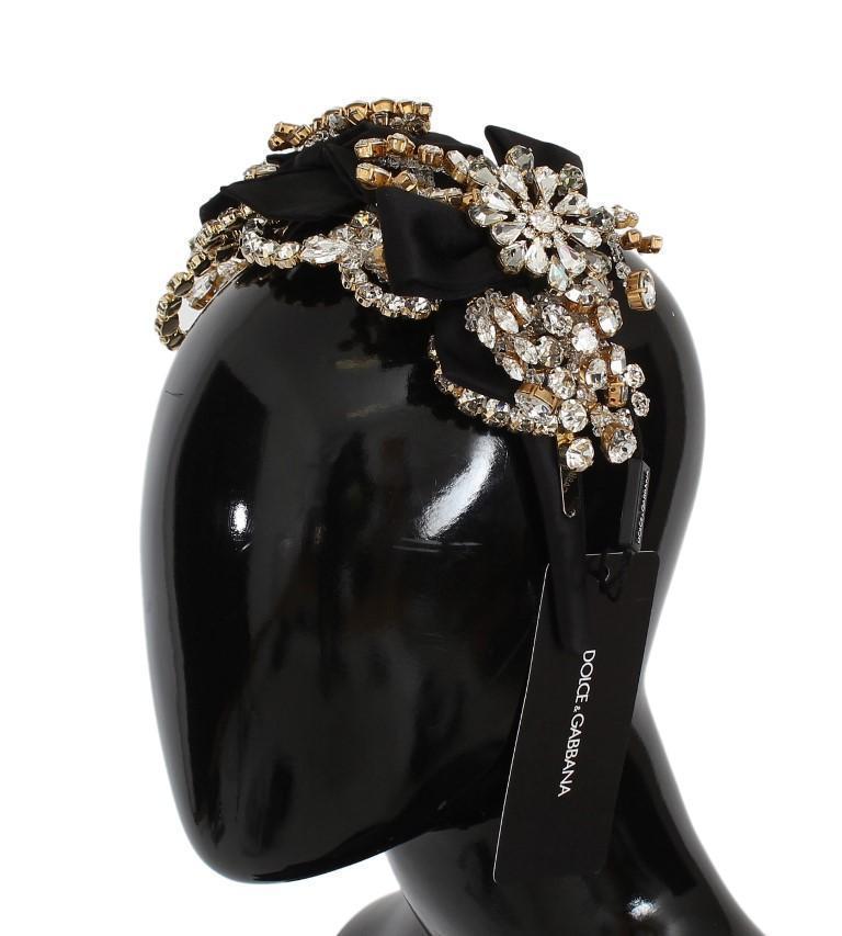 Black Crystal Silk Brass Tiara Headband
