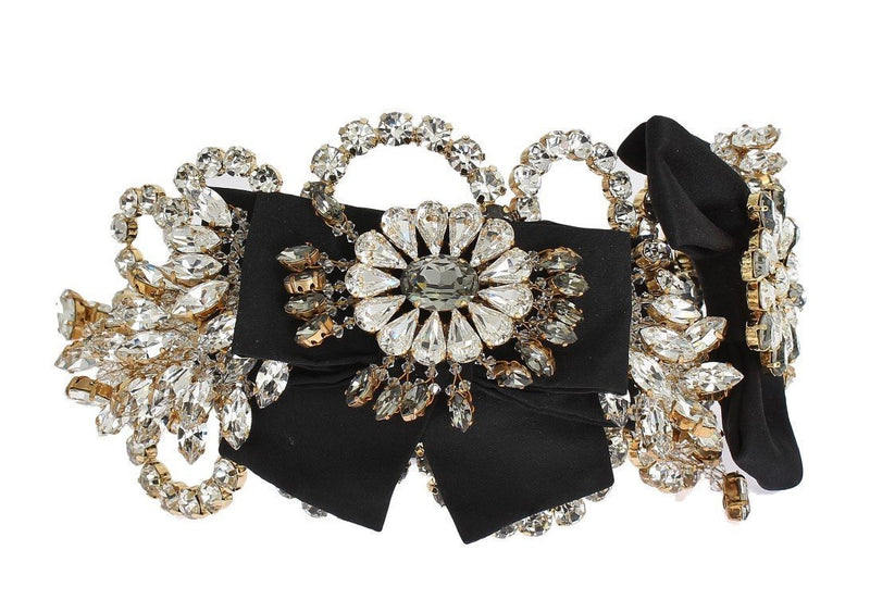 Black Crystal Silk Brass Tiara Headband