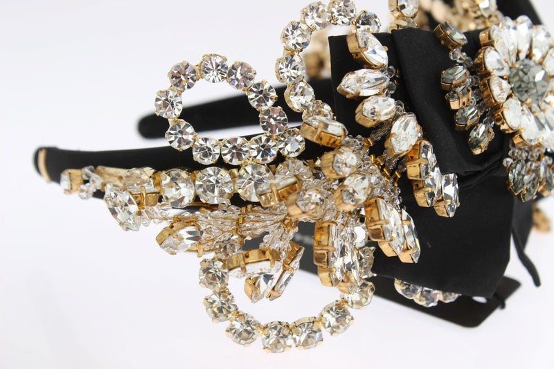 Black Crystal Silk Brass Tiara Headband