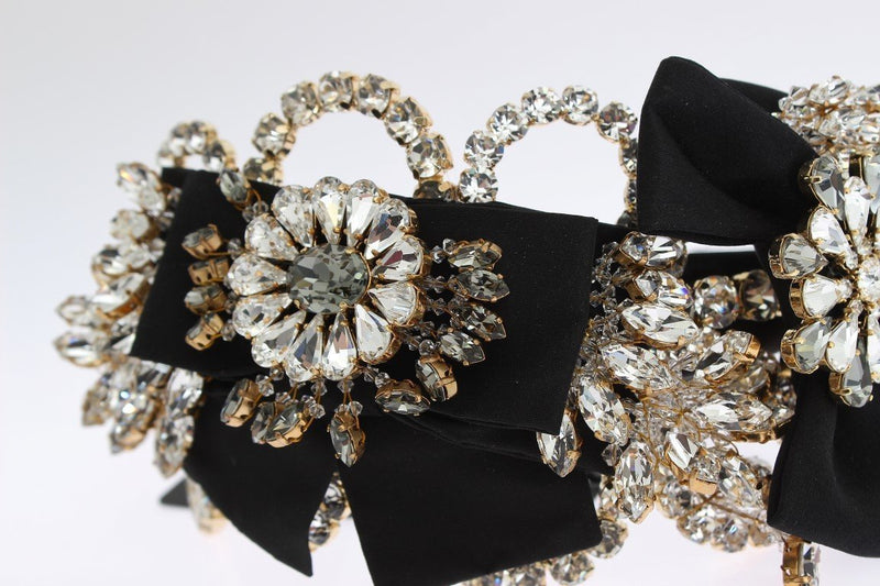 Black Crystal Silk Brass Tiara Headband