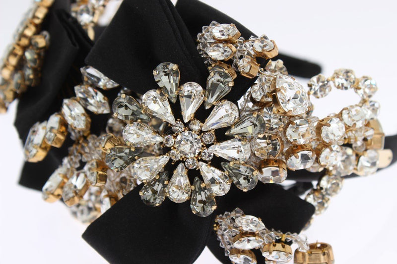 Black Crystal Silk Brass Tiara Headband