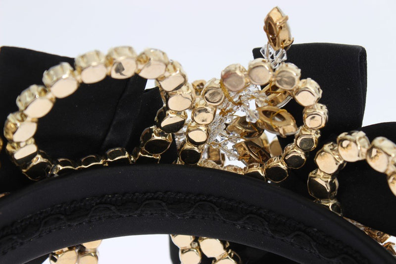 Black Crystal Silk Brass Tiara Headband