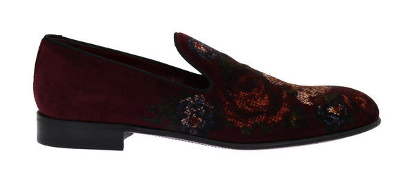 Bordeaux Velvet Roses Floral Loafers
