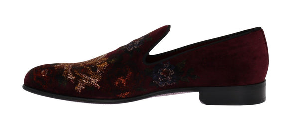 Bordeaux Velvet Roses Floral Loafers