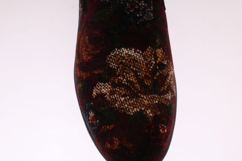 Bordeaux Velvet Roses Floral Loafers