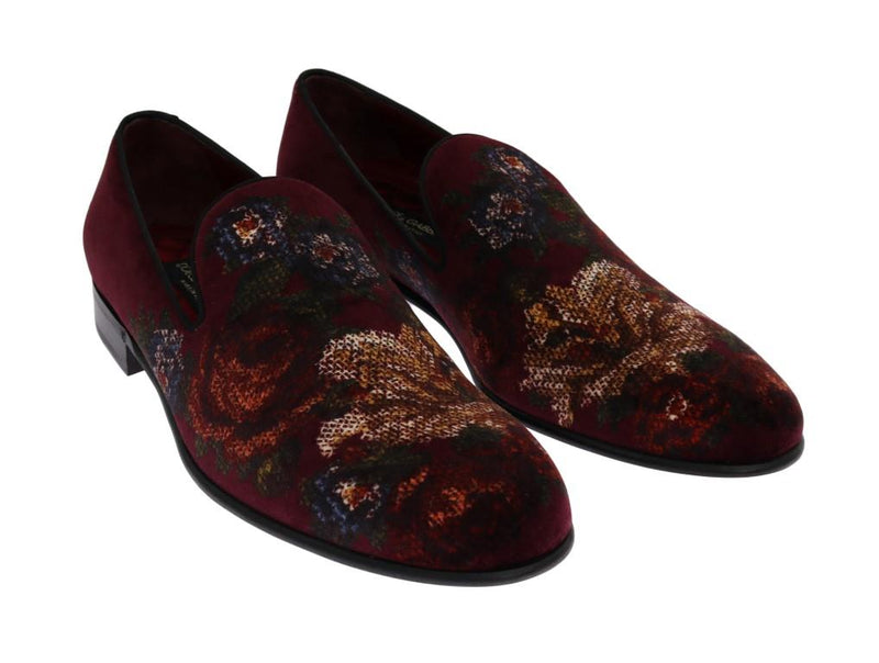 Bordeaux Velvet Roses Floral Loafers