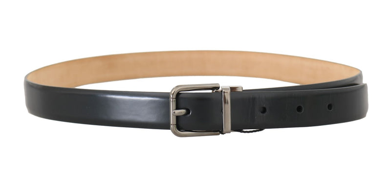 Black Leather Silver Buckle Mens Belt