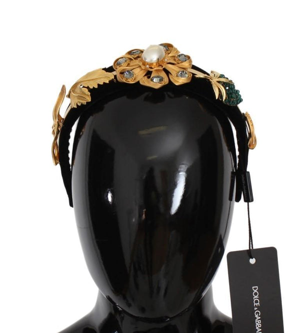 Black Velvet Crystal Gold Tiara Headband
