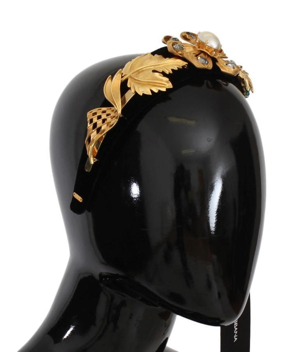 Black Velvet Crystal Gold Tiara Headband