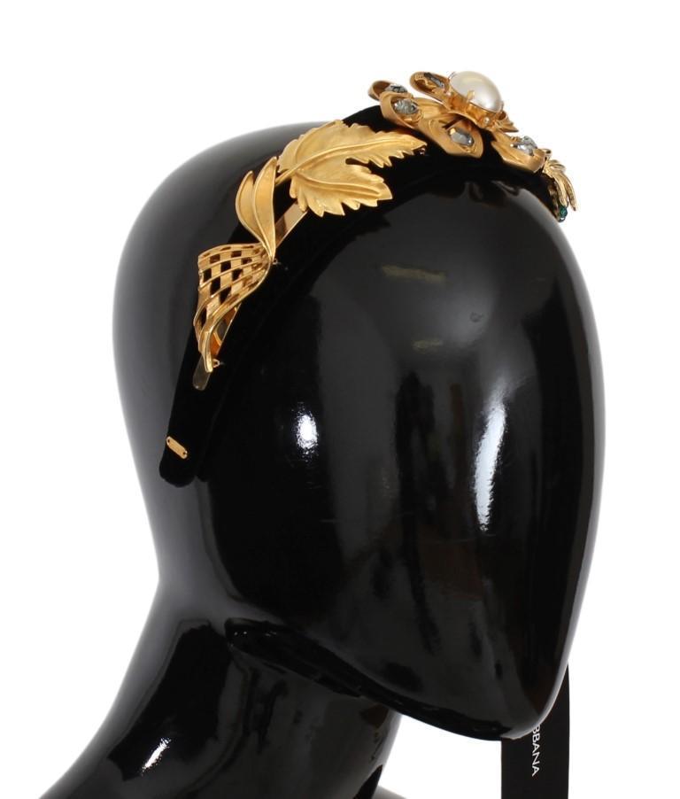 Black Velvet Crystal Gold Tiara Headband