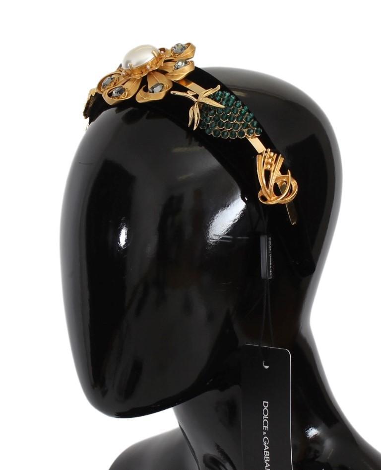 Black Velvet Crystal Gold Tiara Headband