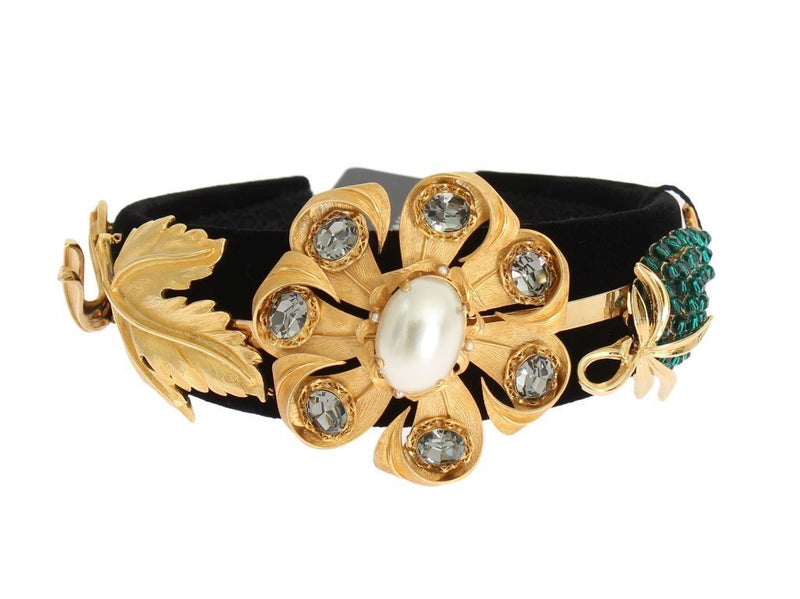 Black Velvet Crystal Gold Tiara Headband