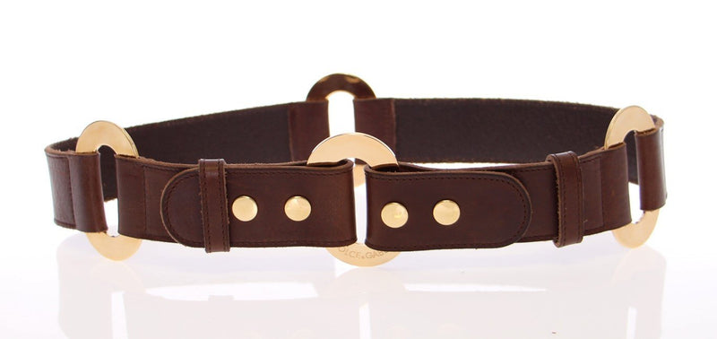 Brown Leather Logo Gold Belt