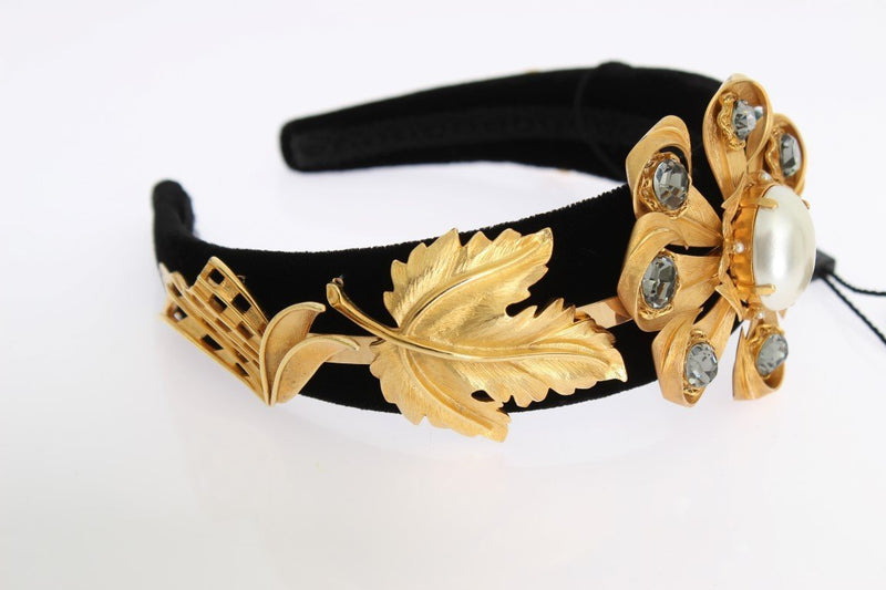 Black Velvet Crystal Gold Tiara Headband