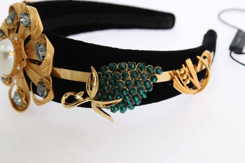 Black Velvet Crystal Gold Tiara Headband